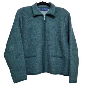 Vintage green karen scott petite wool zip up sweater